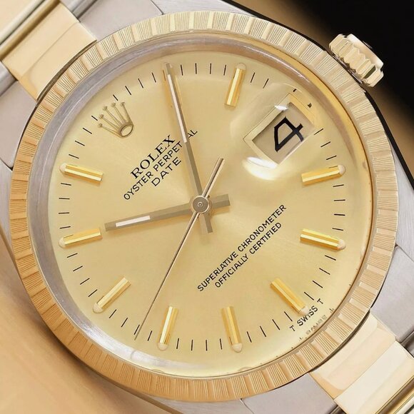 Men's Rolex Oyster Perpetual 34mm 14k Date 2 Tone Watch - Picture 1 of 7